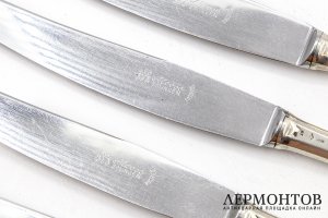 Набор столовых ножей на 6 персон. Германия, фирма Alcoso, нач. 20 в. Серебро 800 пр.