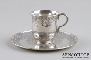 Кофейная пара с восточным орнаментом. Серебро 800 пробы. Европа
