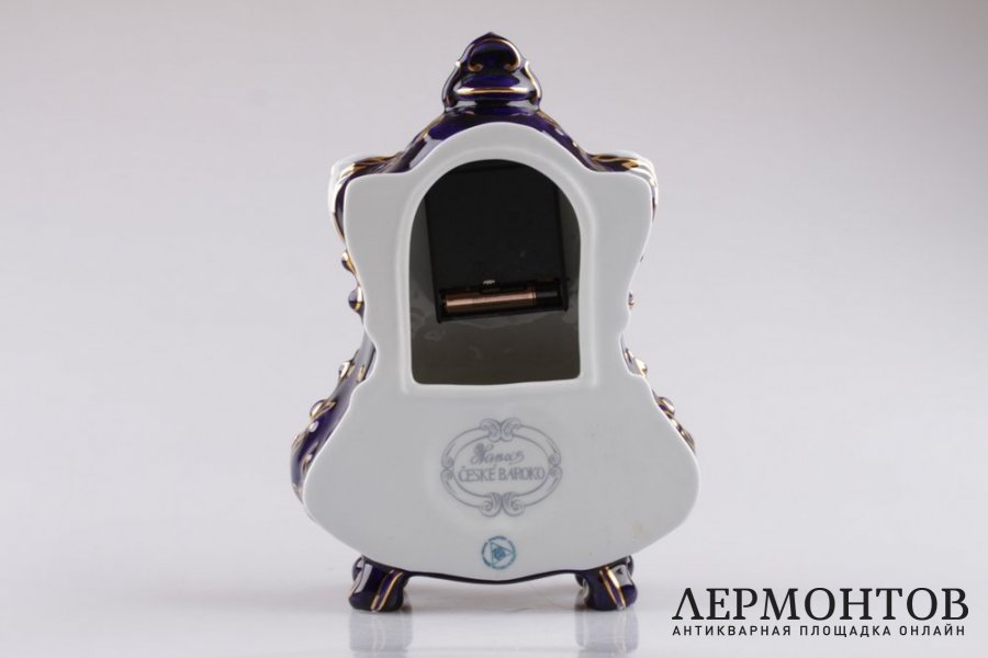 Часы настольные, кобальт. Фарфор, роспись. Royal Dux Bohemia, XX век.