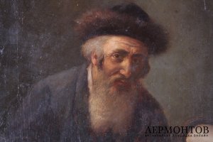  Картина Раввин изучающий Тору. Неизвестный художник. Картон, масло. 