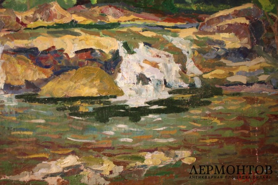 Картина. Лесной пейзаж с речкой. 1939г.  Амосова-Бунак Ольга Федоровна. Холст, масло.