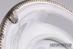 Пара тарелок. Серебро 950 пробы, стекло. Франция