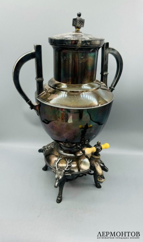 Бульотка с оленями. Металл, серебрение, Meriden Silver Plate Co., США, конец 19 века