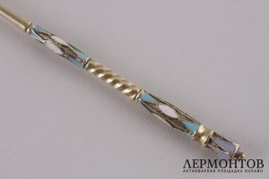Чайная ложка, перегородчатая эмаль. Серебро 84 пробы. Российская империя, конец 1890х