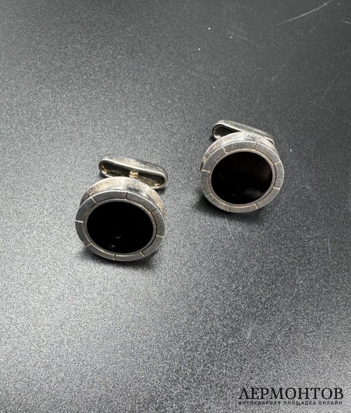 Запонки с ониксом. Серебро 925 пробы, Bvlgari, Италия