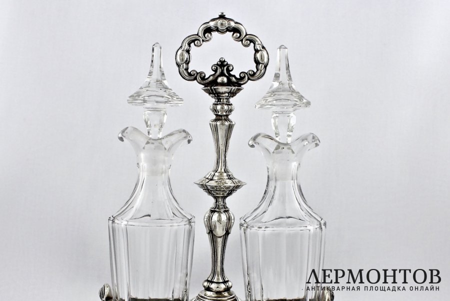 Круэт для масла и уксуса. Серебро 950 пробы, стекло. Франция, XIX в.