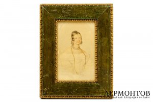 Картина. Женский портрет, 1830-е гг. Неизвестный художник. Бумага, акварель, белила.