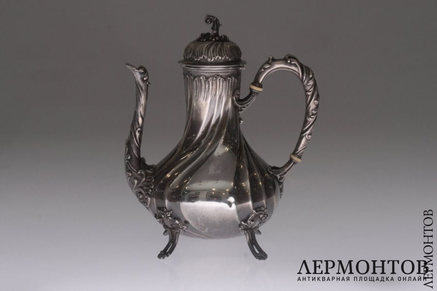 Кофейник рококо. Серебро 950. Франция
