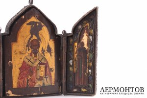 Складень. Святой Николай Чудотворец и святые. Серебро, скань, дерево. Россия, XVII-XIX вв.