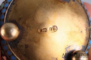 Солонка. Баскаков. Эмаль по скани. Серебро 84 пробы. Россия, Москва, 1908-1917 гг.