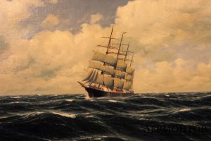 Картина. Парусник. Вальдемар Шлихтинг. Холст, масло. Германия.