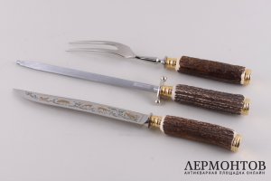 Набор для мяса в подарочной коробке. Германия, Золинген, 2 пол. 20 века. Рог, сталь. 