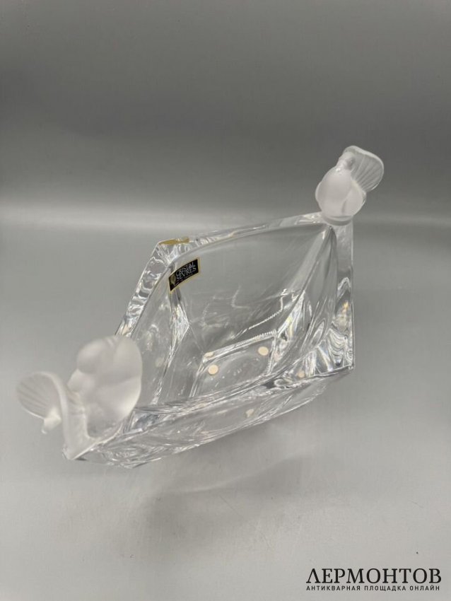 Ромбическая ваза для фруктов с птичками. Хрусталь, Cristal de Sèvres, Франция, 20 век