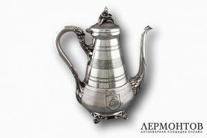 Кофейник в технике гильоше. Серебро 950 пробы. Франция, рубеж XIX-XX вв;