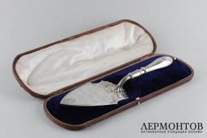  Масонский мастерок с футляром. Серебро 925 пробы. Hilliard  Thomas. Англия, 1862 г.