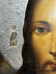 Икона «Господь Вседержитель» в серебряном окладе и киоте. Серебро 84 пробы, Россия, 1880 год