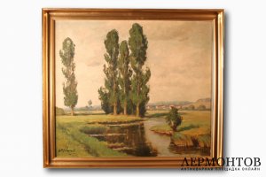 Картина. Берег в Дюссельдорфе. Художник Adolf Rheinert. Холст, масло.