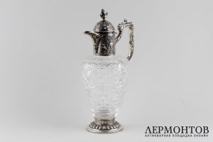 Графин для воды и вина в стиле ампир. Серебро 800, хрусталь. Германия, кон. XIX в.