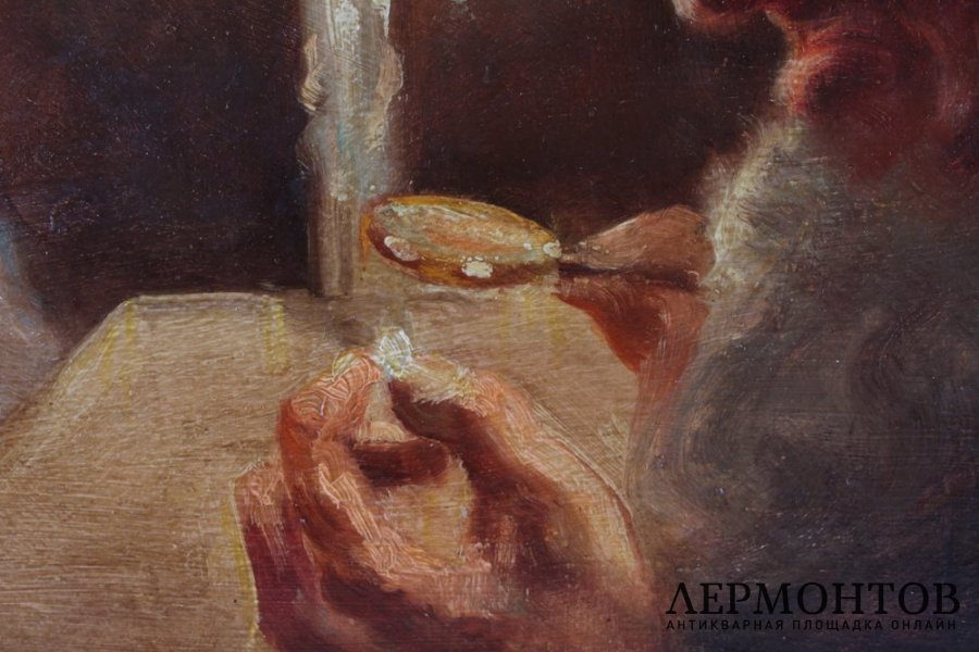 Картина Ювелир.Дерево, масло. Неизвестный художник.Западная Европа, 19 век.