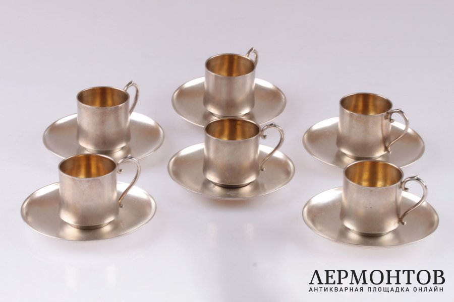 Кофейный набор на 6 персон. Серебро 800. Европа