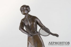 Парные скульптуры Теннисисты в стиле Ар Деко. Зап. Европа, 1930-е гг.  Шпиатр.
