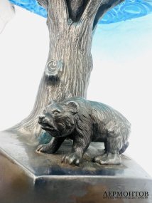 Ваза для пирожных с фигурой медведя. Металл, синее стекло, СССР, 1-я половина 20 века