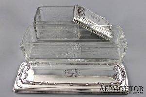 Туалетный дамский гарнитур. Серебро 950 пробы, стекло, V. Boivin, Франция, 19–20 вв.