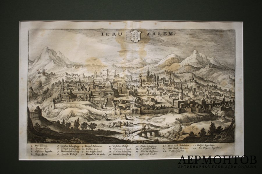 Гравюра. Карта Древнего Иерусалима. Merian, Gottfried. Франкфурт. Герлин. 1695 г.
