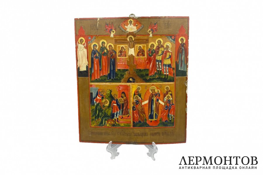 Икона трехчастная с сюжетами. Россия, кон. 19 - нач. 20 в. Дерево, левкас, темпера. 
