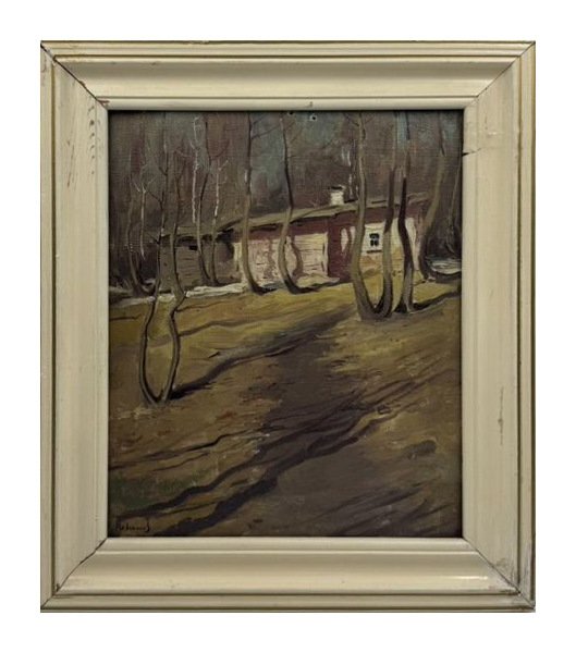 Картина «Осенний пейзаж». Оргалит, масло, предположительно художник Кононов, предположительно Россия, 20 век