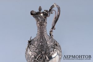 Графин в стиле неорококо с механизмом. Англия, Лондон, 1895 г., фирма J.H. Серебро 925, штамп, гравировка.