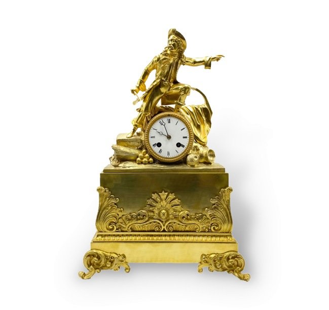 Каминные часы Моряк в стиле Ампир. Франция, 1830-е гг. Бронза, золочение.