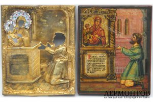 Икона Богоматерь Нечаянная радость. 1848 г. Владимир, Россия. Оклад - серебро, эмаль