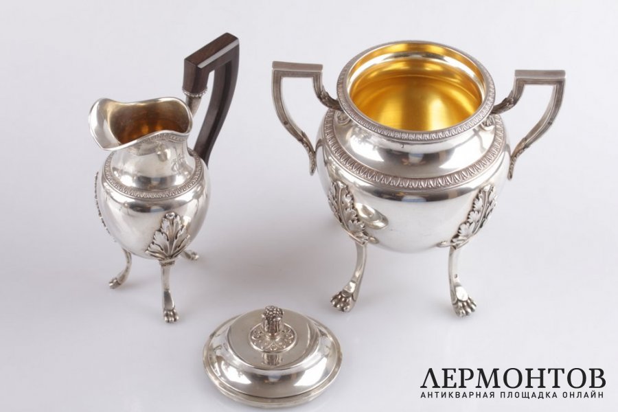 Сервиз чайно-кофейный в стиле ампир Lapar. Серебро 950 пробы. Франция