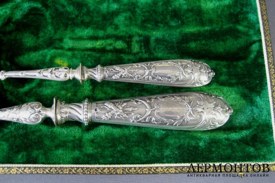 Раздаточный набор для рыбы. Серебро 950 пробы, сталь. Франция, XIX век.