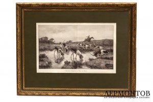 Гравюра Возвращение с охоты. Германия, Берлин, 1907 год.