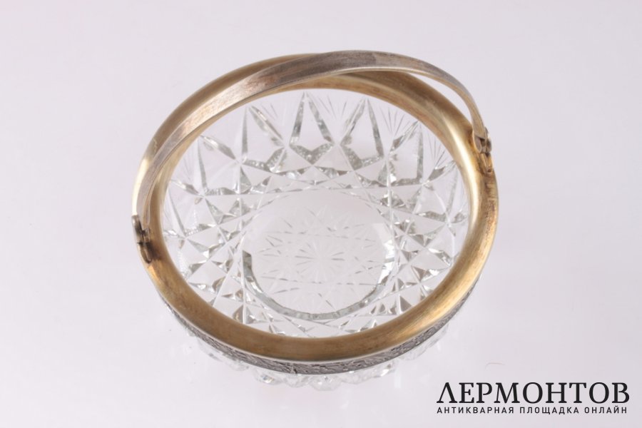 Конфетница. Хрусталь в серебре. Серебро 875 пробы. Середина XX века. СССР