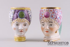 Пара кружек Голова турчанки. Россия, частный завод братьев Новых, нач. 19 в. Фарфор. 