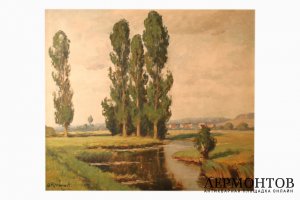 Картина. Берег в Дюссельдорфе. Художник Adolf Rheinert. Холст, масло.