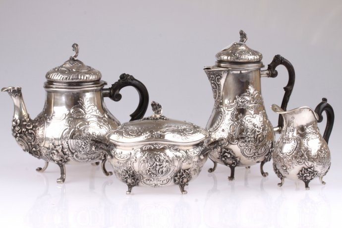Чайно-кофейный сервиз Storck and Sinsheimer. Серебро 800 пробы. Германия, XIX в.