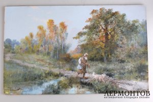 Картина Осенний пейзаж. Россия, худ. Н.Н. Каразин, кон. 19 в. Картон, масло.