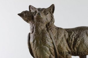 Скульптура Лиса с добычей. Франция, Париж, E.Delabrierre, кон.19-нач.20 вв. Бронза.