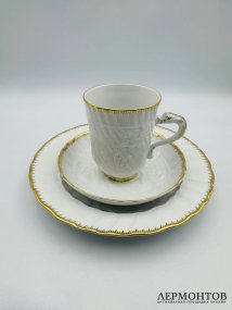 Чайное трио «Лебединый сервиз» в золоте. Фарфор, Meissen, Германия, 20 век