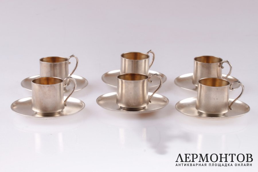 Кофейный набор на 6 персон. Серебро 800. Европа