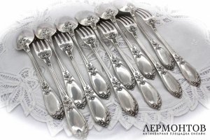 Столовый набор на 6 персон Henin et cie. Серебро 950. Франция