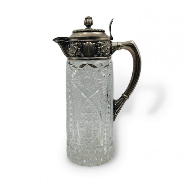 Кувшин с гербовым щитом и грифонами. Серебро 84, хрусталь, В. Морозов, 1908–1917