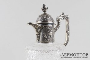 Графин для воды и вина в стиле ампир. Серебро 800, хрусталь. Германия, кон. XIX в.