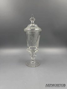 Кубок с крышкой «Пастораль». Хрусталь, гравировка, Европа, 1870–1890 годы