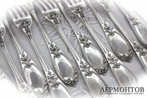 Столовый набор на 6 персон Henin et cie. Серебро 950. Франция