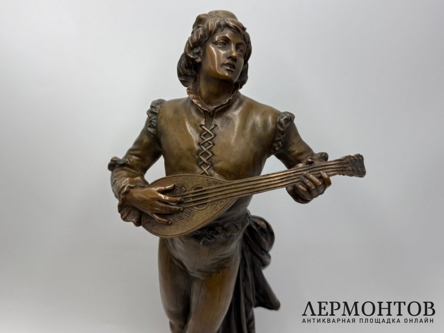Скульптура Музыкант с мандолиной. Германия, 19 век, Gustav Heinrich Eberlein. Бронза.